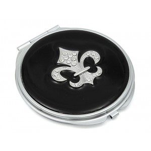 Compact Mirror - 12 PCS - Enamel w/ Rhinestone Fleur De Lis Charm -Black - MR-GM1259B